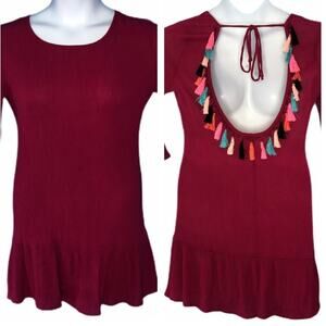 Xhilaration Beach Cover Up Open Back Tassel Details Cranberry Color size small